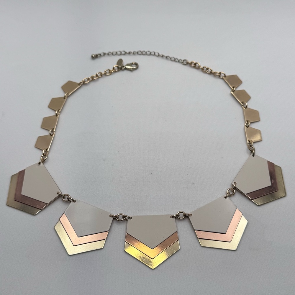 Express Geometric Statement Necklace White Gold Rose Gold Tone Layered Plates